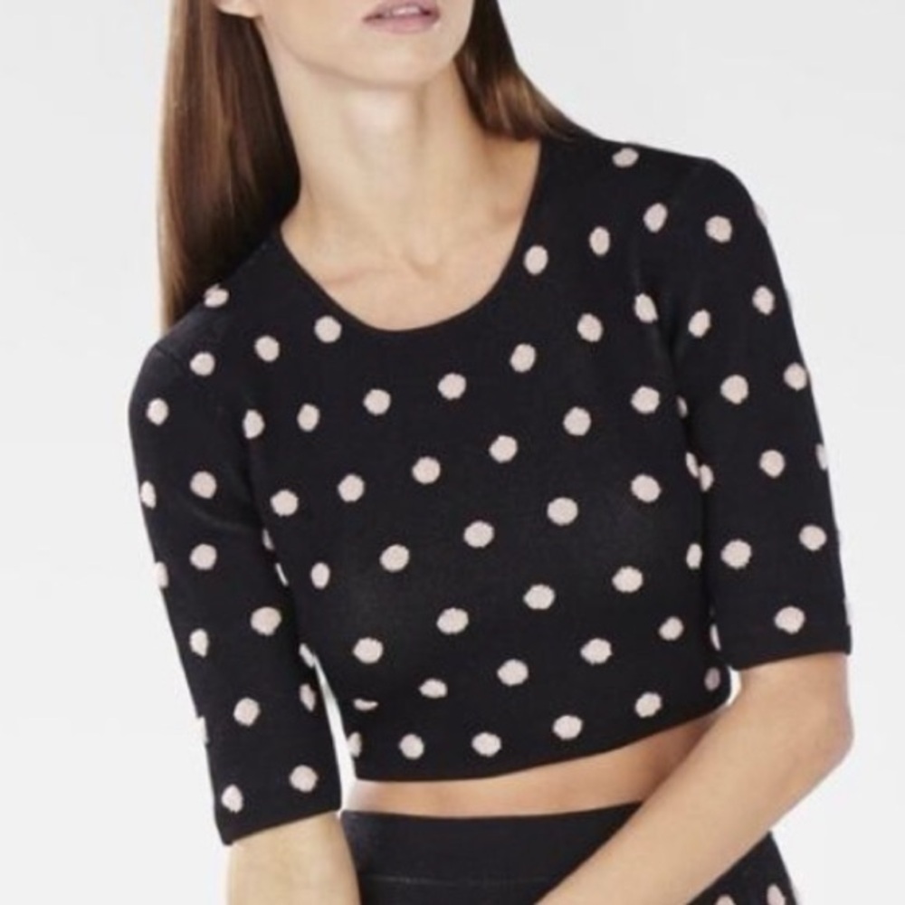 BCBGMaxAzria Black and White Polka Dot Crop Top